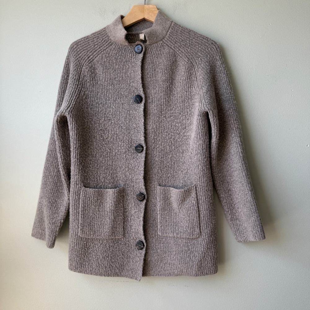 Moth Anthropologie Button Front Cardigan Sweater Ribbed Knit Neutral Tunic Small